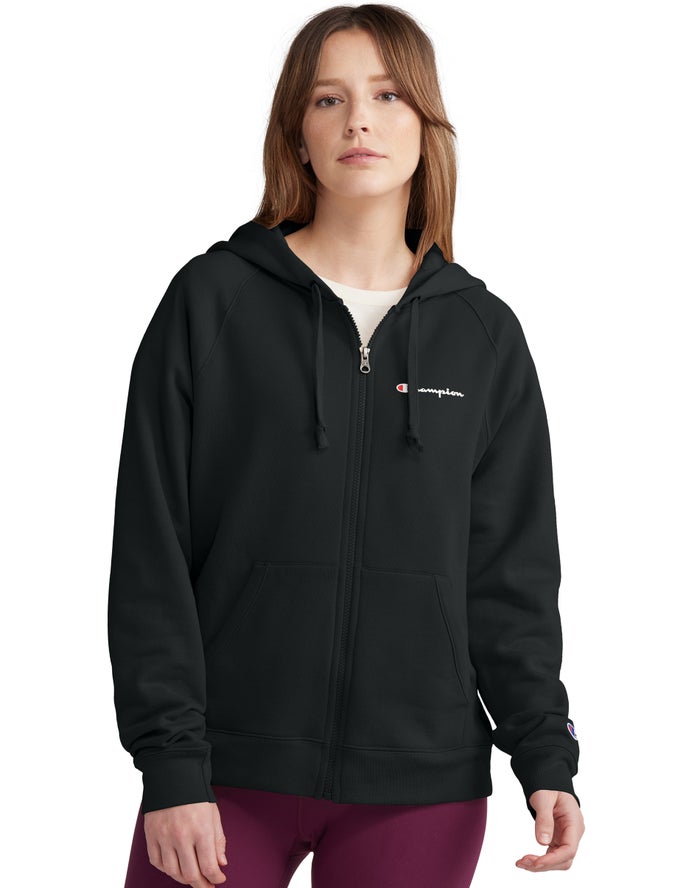 Champion Powerblend Fleece Full Zip Hoodie Dames - Zwart - Belgie 3298YBUKQ